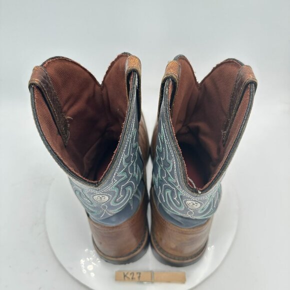 Justin Fireman 11" Men Size 10D GS9052 Brown Blue Leather Squared Toe Work Boot - Picture 14 of 15